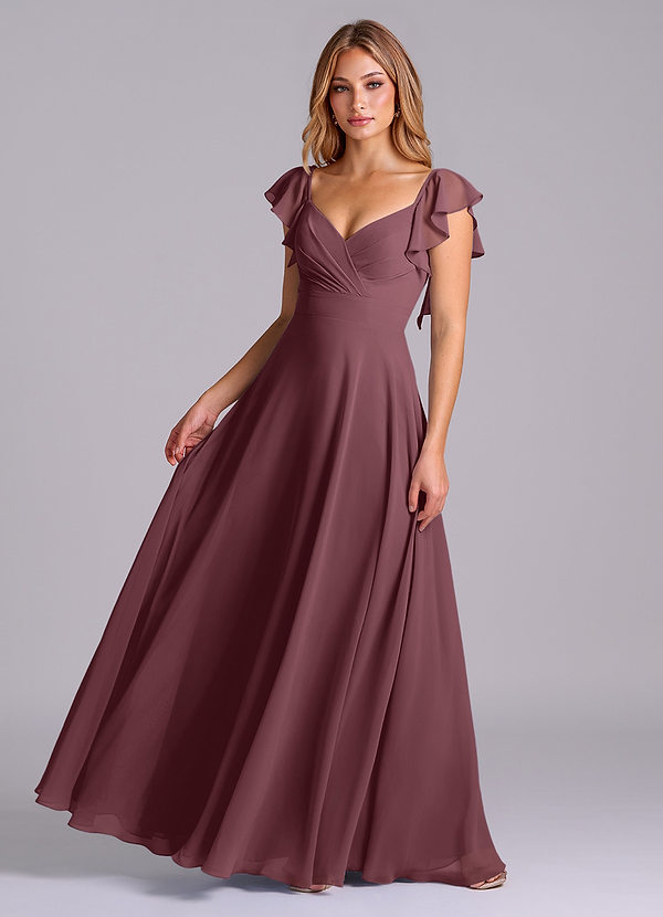 Azazie Leilani Bridesmaid Dresses Sangria A-Line Pleated Chiffon Dress image1
