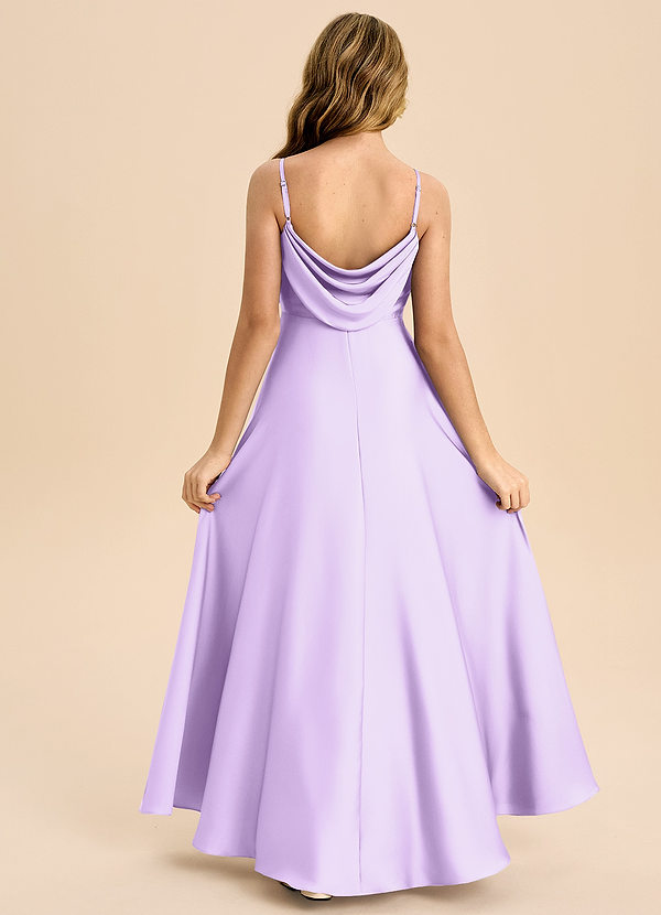 Azazie Bug Junior Robe Trapèze en Satin extensible Plissée Lilas image1