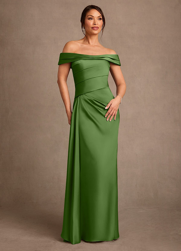 Azazie Beah Mother of the Brides Dresses Basil Sheath Off the Shoulder Stretch Satin Dress image1