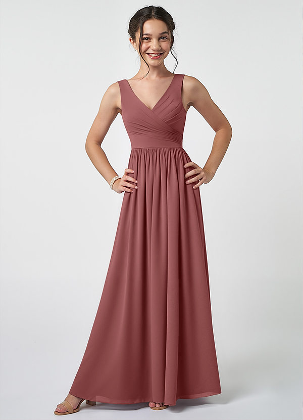 Azazie Keyla Junior A-Linie Plissee Chiffon Kleid Amethyst image1