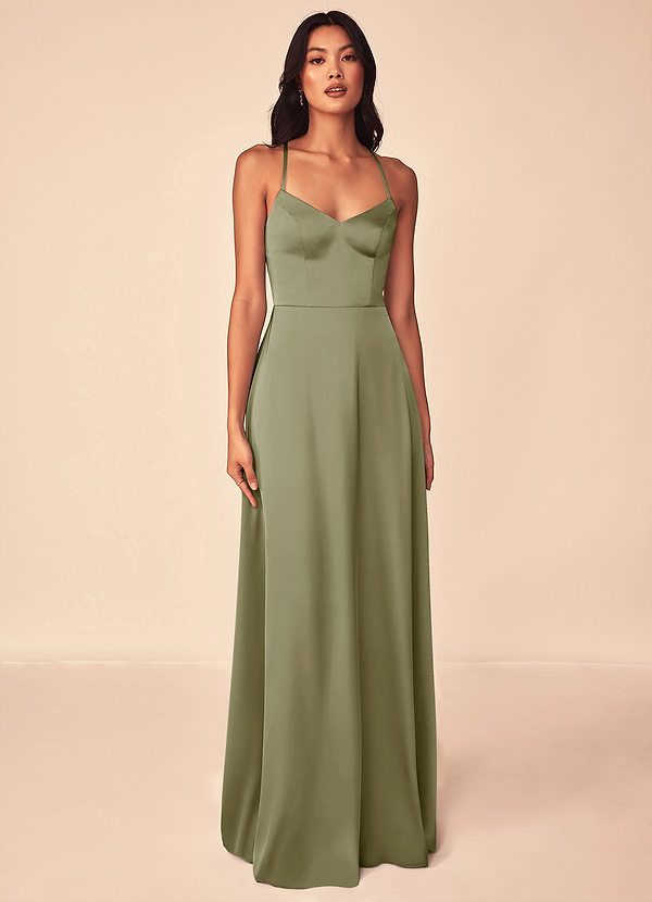 Mei A-Line V-Neck Stretch Satin Dress