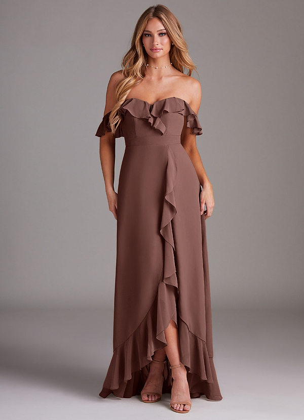 Azazie Lyra Bridesmaid Dresses Espresso A-Line Chiffon Convertible Dress image1