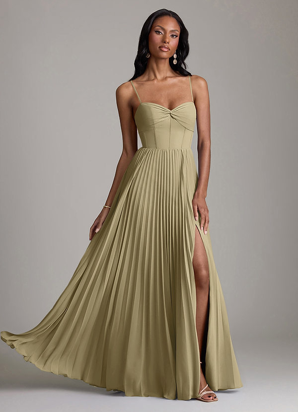 Azazie Akiko Brautjungfernkleider A-Linie Herzausschnitt Chiffon Kleid Moosgrün image1