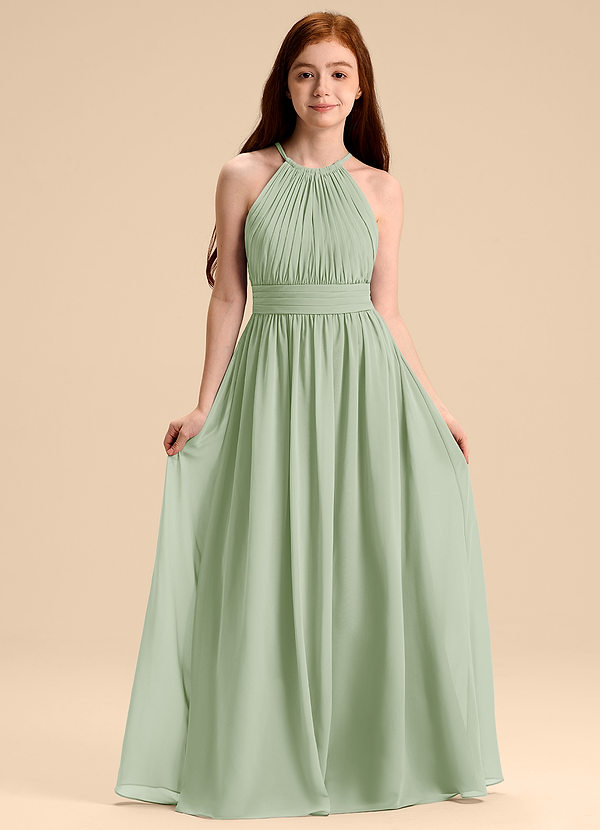 Azazie Malone Junior Dusty Sage A-Line Pleated Chiffon Dress image1