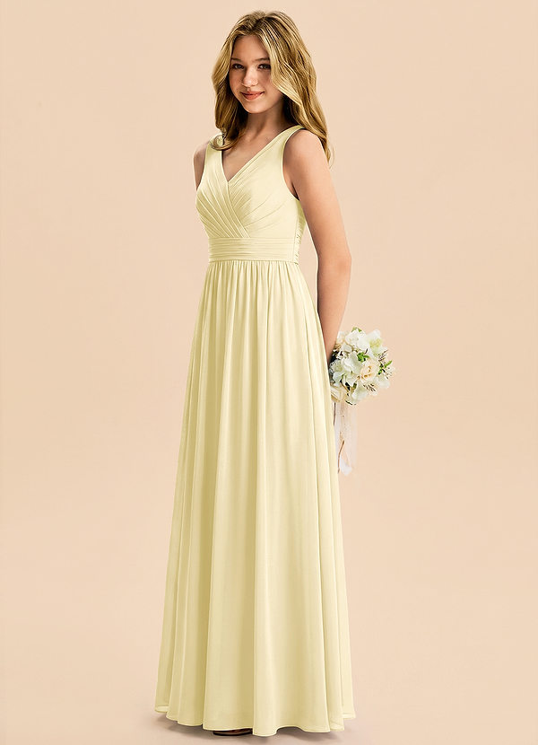 Azazie Kora Junior Lemon Sorbet A-Line Pleated Chiffon Dress image1