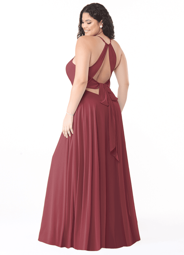 Azazie Evalleen Vestidos Dama de Honor Vestido de Merlot de Gasa de Corte en A con Plisado image1
