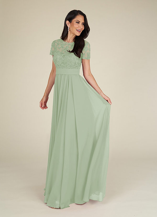 Azazie Annette Mother of the Brides Dresses Dusty Sage A-Line Lace Chiffon Dress image1