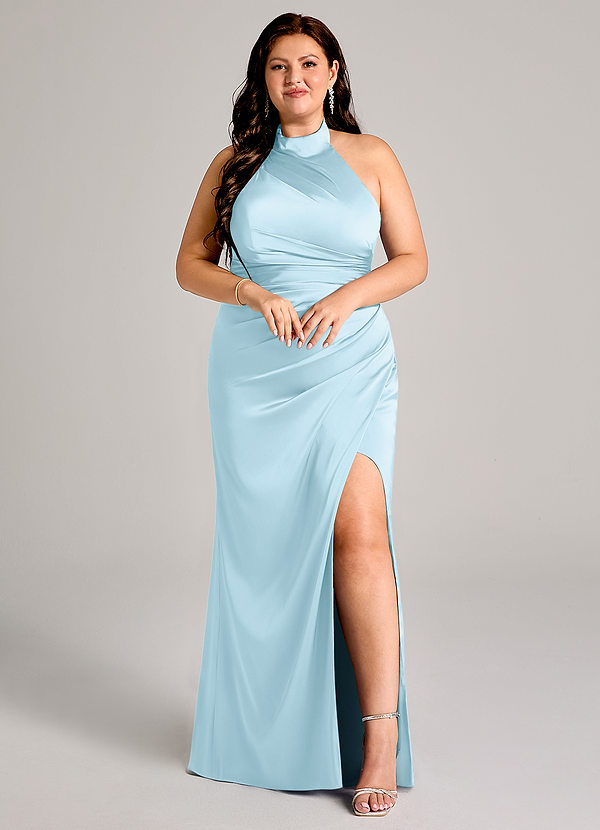 Azazie Jemma Bridesmaid Dresses Sky Blue Sheath Pleated Stretch Satin Dress image1