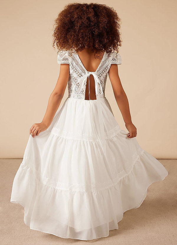 Azazie Evan Flower Girl Dresses A-Line Lace Floor-Length Dress with Sleeves image2