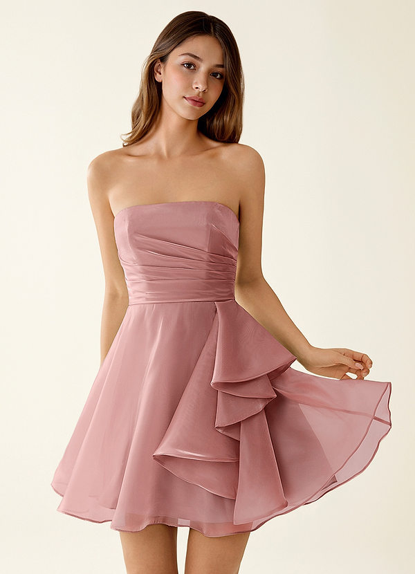 Nadine Pink Satin Faced Chiffon Ruffled Mini Dress image1