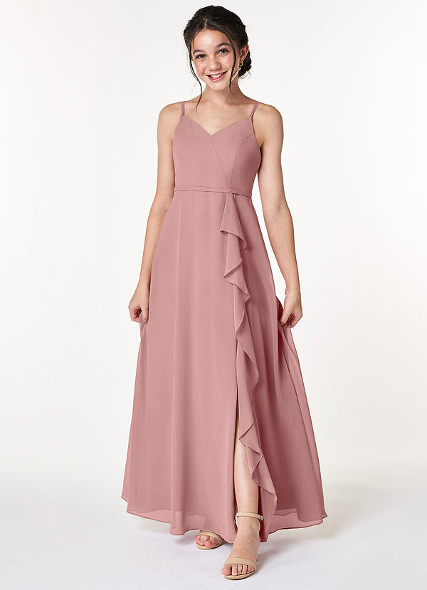 Azazie Naeem Junior Dusty Rose A-Line Ruched Chiffon Dress image1