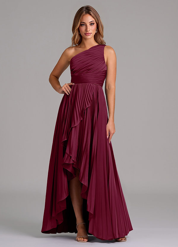 Azazie Lyrica Bridesmaid Dresses Mulberry A-Line One Shoulder Stretch Satin Dress image1