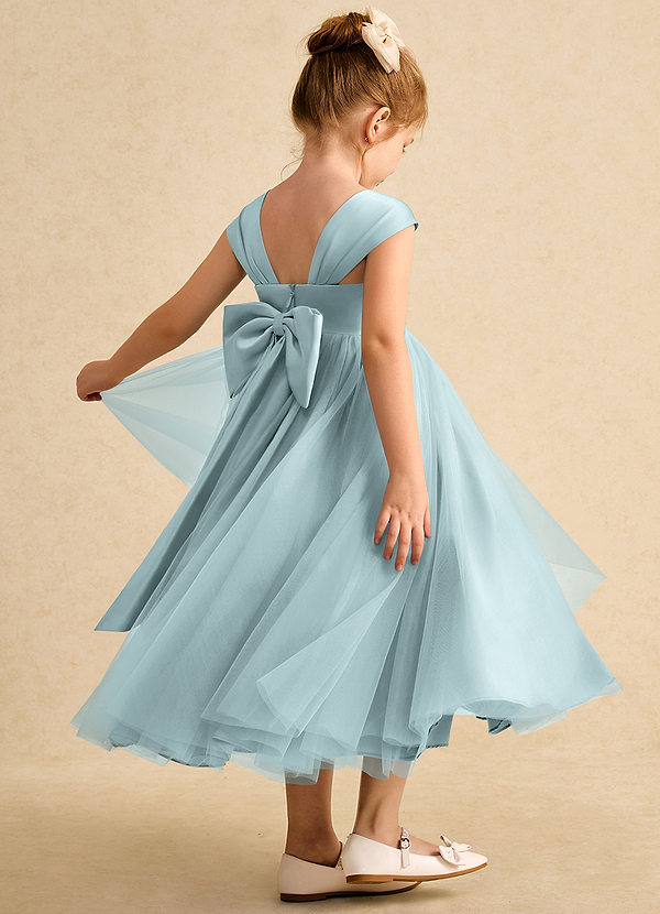 Azazie Chickadee Flower Girl Dresses Mist Ball-Gown Sweetheart Neckline Matte Satin Dress image1