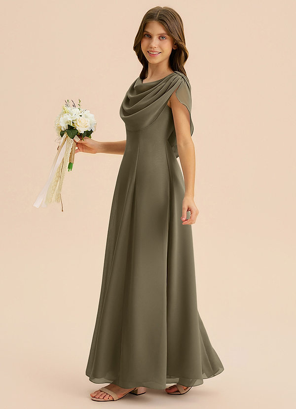 Azazie Lambie Junior Abito A-Line in Chiffon Plissettato Willow Green image1