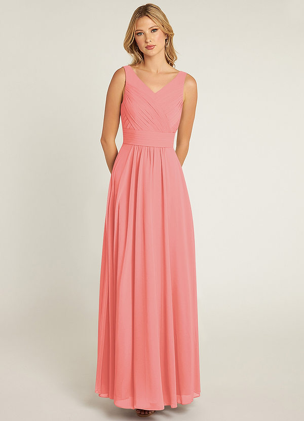 Azazie Pierrette Abiti da Damigella Abito A-Line in Chiffon Plissettato Corallo image1