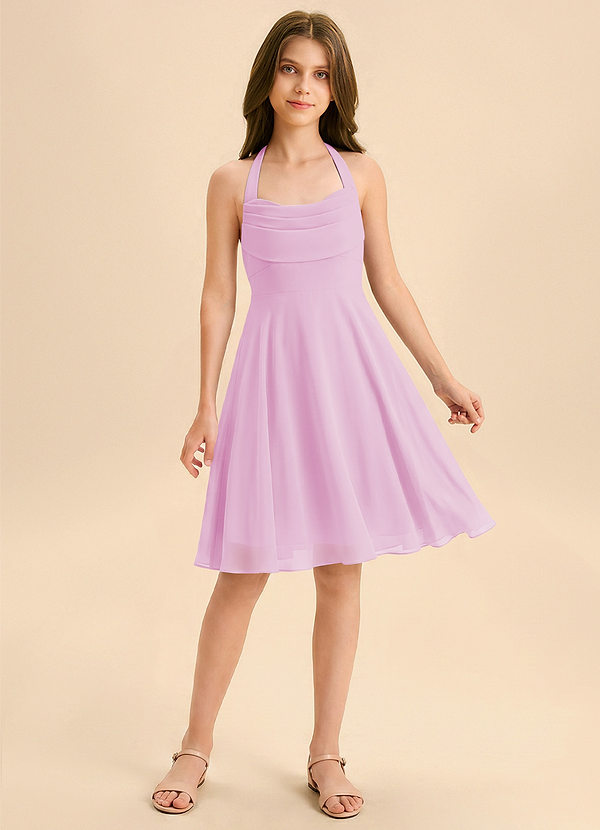 Azazie Kady Junior Vestido de Rosa Caramelo de Gasa de Corte en A con Escote de Corazón image1