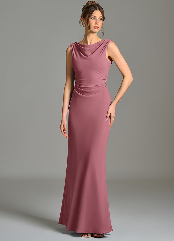 Azazie Kieryn Brautjungfernkleider Meerjungfrau-Linie Plissee Chiffon Kleid Wüstenrose image1