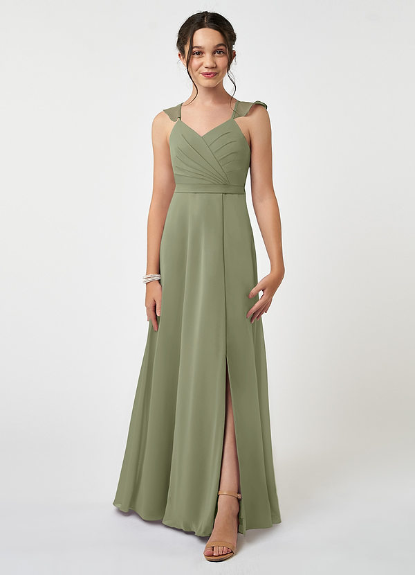 Azazie Emily Junior Pistachio A-Line Ruched Chiffon Dress image1