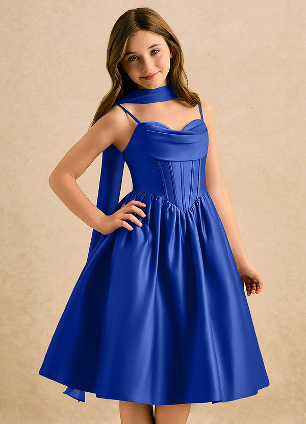 Azazie Shona Girls Formal Flower Girl Dresses Royal Blue A-Line Sweetheart Neckline Matte Satin Dress image1