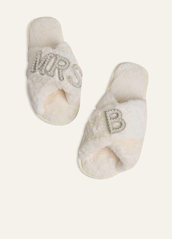 front Fuzzy-Perlen-Braut-Hausschuhe