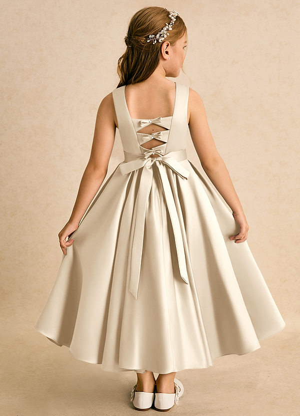 Azazie Junebuj Flower Girl Dresses Champagne Ball-Gown Pleated Matte Satin Dress image1