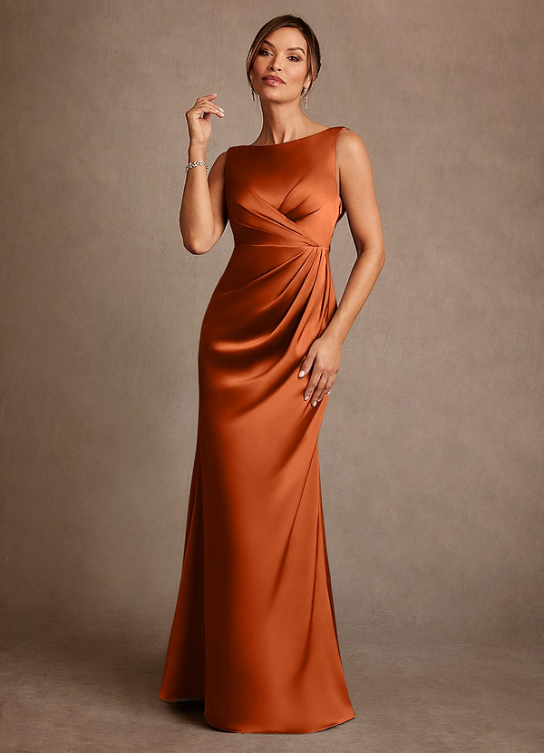 Azazie Baltimore Mother of the Brides Dresses Burnt Orange A-Line Pleated Stretch Satin Dress image1