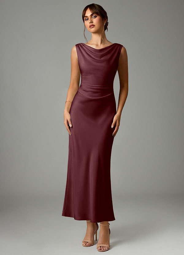 Azazie Kieryn Robes Demoiselle d'honneur Robe Sirène en Satin extensible Plissée Sangria image1