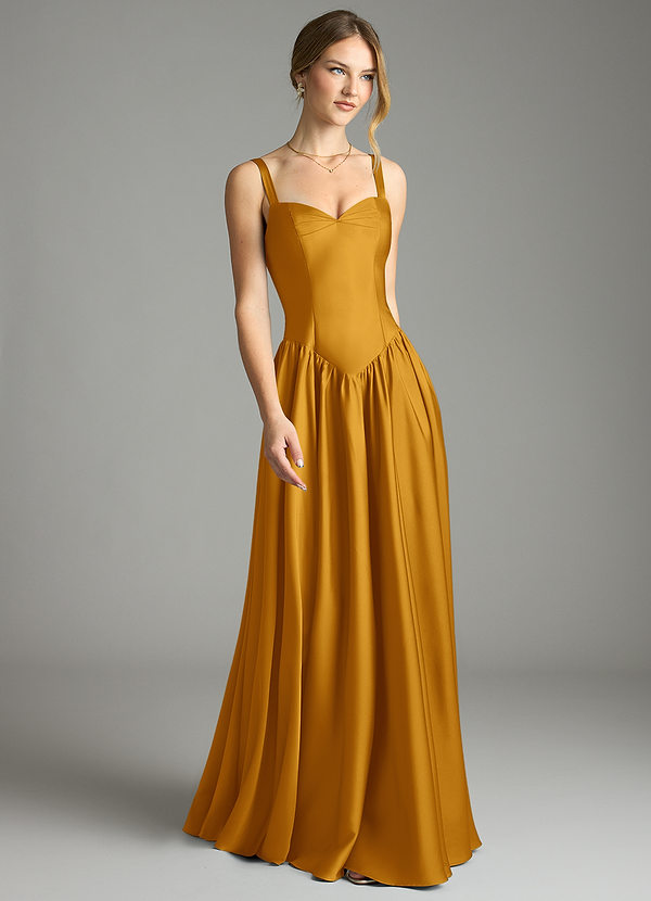 Azazie Evadina Suknie dla druhen Linia A Gorset Satyna elastyczna Do ziemi Sukienka image1