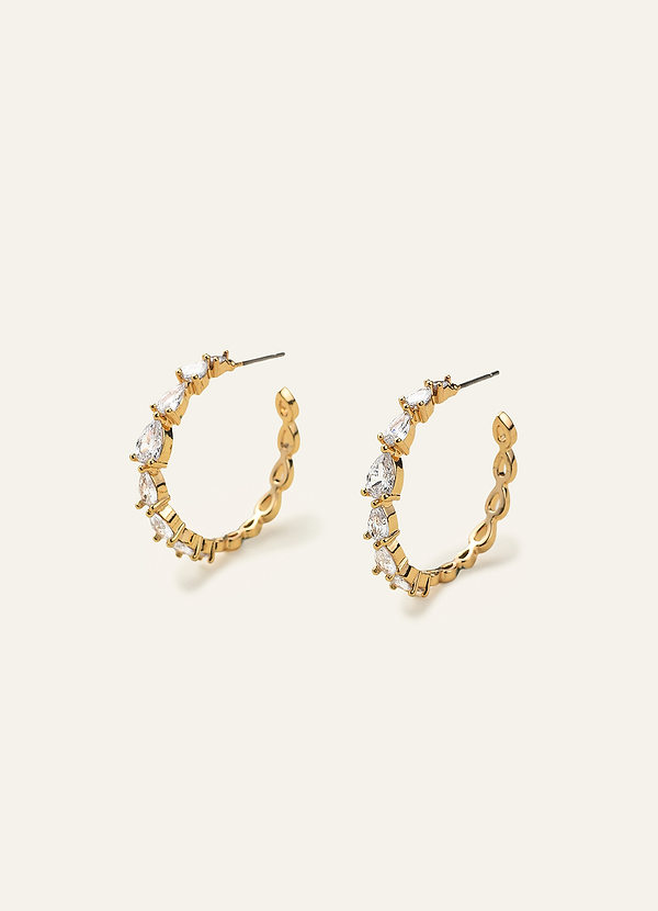 front Pear Crystal Embellished Hoop Earrings