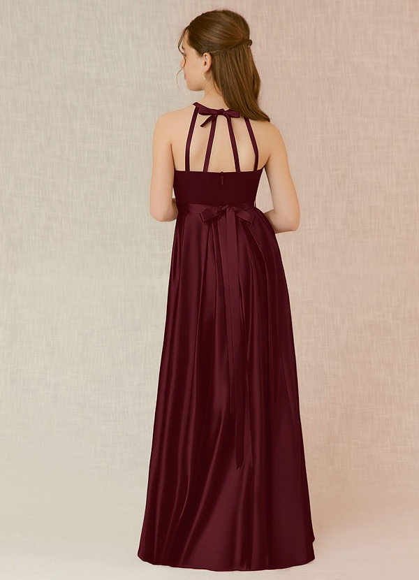 Azazie Arianthe Junior Vestido de Cabernet de Satén Elástico de Corte En A con Con bolsillos image1