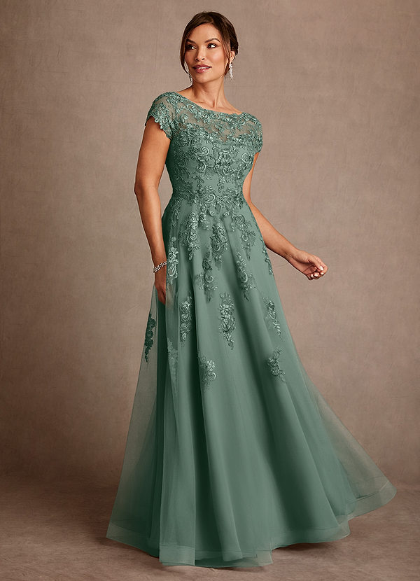 Azazie Jalinda Moeder van de Bruid Jurken A-Lijn Jurk van Chiffon Kant Eucalyptus image1
