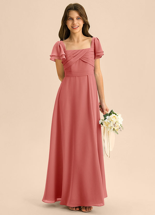 Azazie Azey Junior Antique Rose A-Line Ruched Chiffon Dress image1