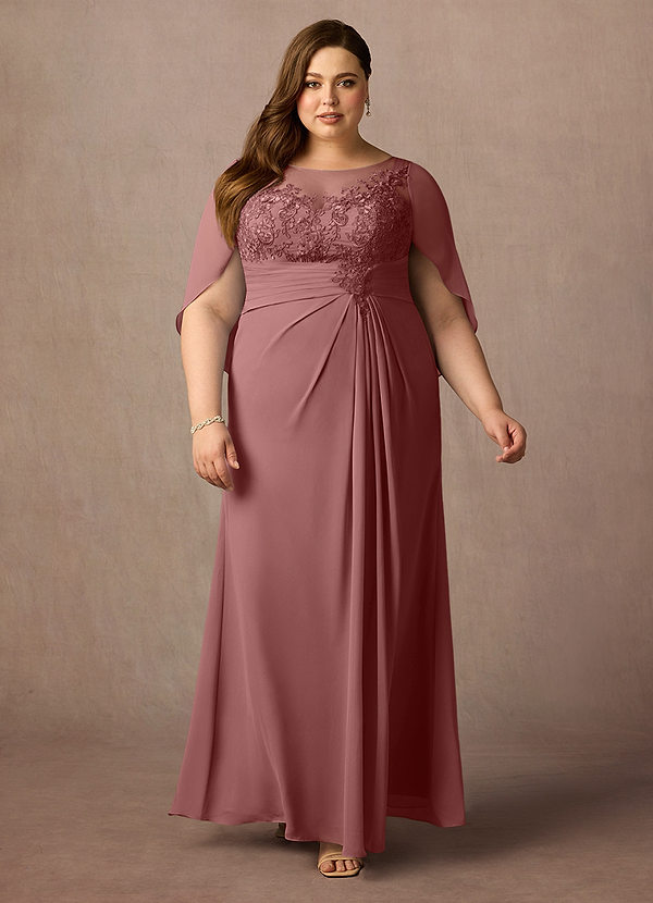 Azazie Hera Mother of the Brides Dresses Desert Rose A-Line Lace Capelet Chiffon Dress image1