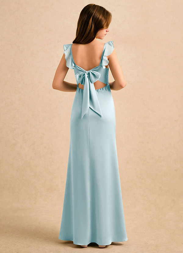 Azazie Novalie Girls Formal Sukienki dla dziewczynek sypiących kwiaty Syrena Ukłon Satyna elastyczna Długość podłogi Sukienka image1