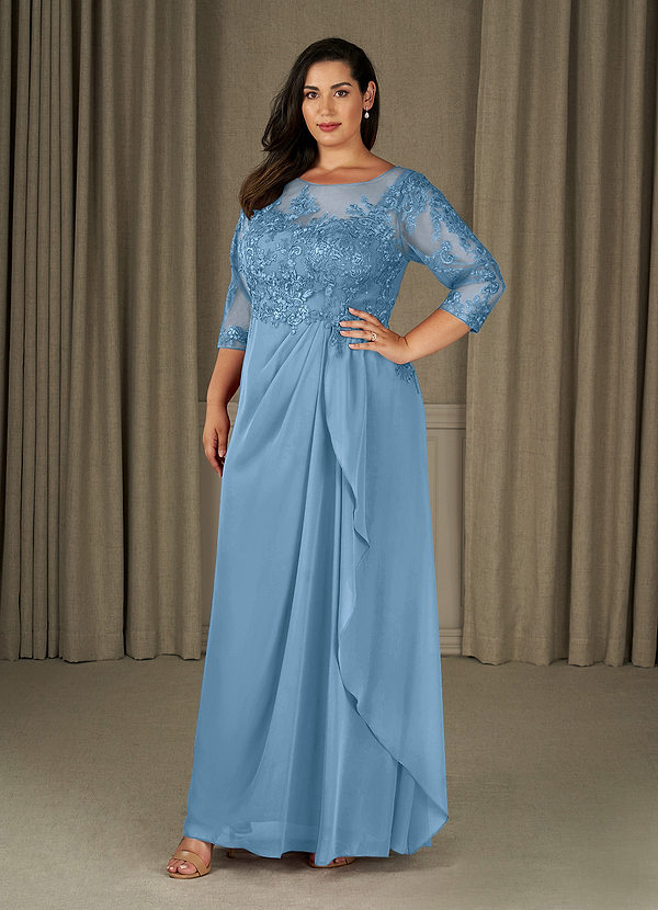 Azazie Calanthe Mother of the Brides Dresses Steel Blue A-Line Scoop Chiffon Dress image1