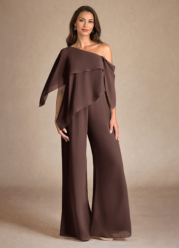 Azazie Halima Abiti da Mamma Sposa Abito Tuta Pantaloni in Chiffon Spacco Laterale Ganache image1