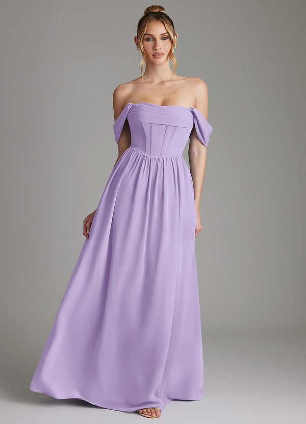 Azazie Caterina Bridesmaid Dresses Lilac A-Line Corset Chiffon Dress image1