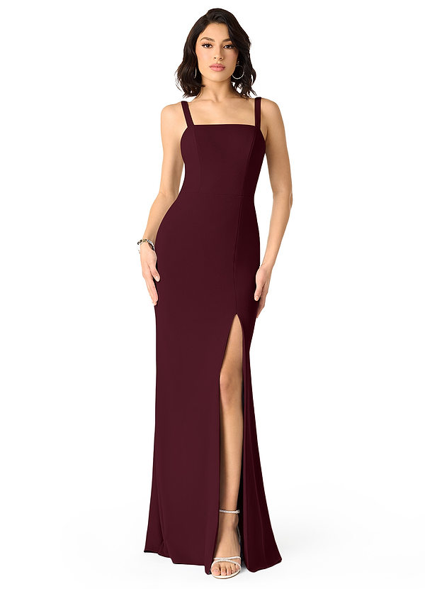 Azazie Gianetta Bridesmaid Dresses Cabernet Mermaid Side Slit Stretch Crepe Dress image1