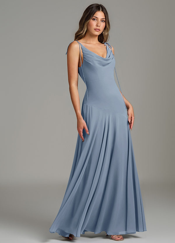 Azazie Dawn Bridesmaid Dresses Dusty Blue Mermaid Pleated Chiffon Dress image1