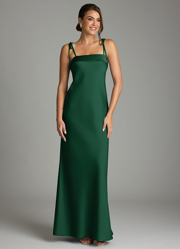 Azazie Ellia Bridesmaid Dresses Dark Green Sheath Bow Stretch Satin Dress image1