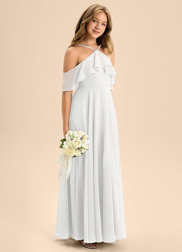 Tessabelle Junior White A-Line Off the Shoulder Chiffon Dress image1