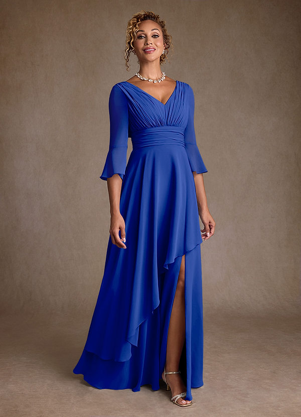 Azazie Eire Mother of the Brides Dresses Royal Blue A-Line Pleated Chiffon Dress image1
