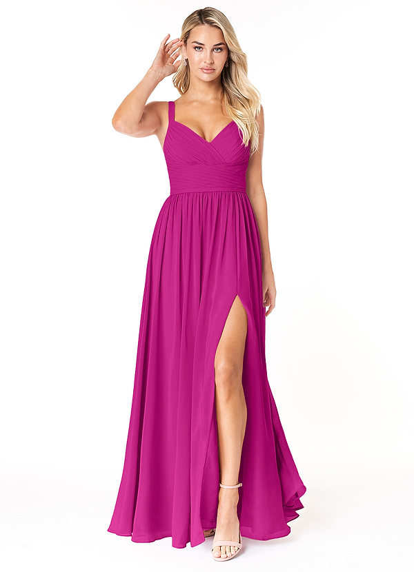 Azazie Chanel Brautjungfernkleider A-Linie Plissee Chiffon Kleider Fuchsia image1