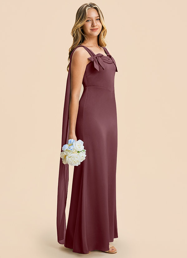 Azazie Chelsea Junior Sangria Sheath Pleated Stretch Satin Dress image1