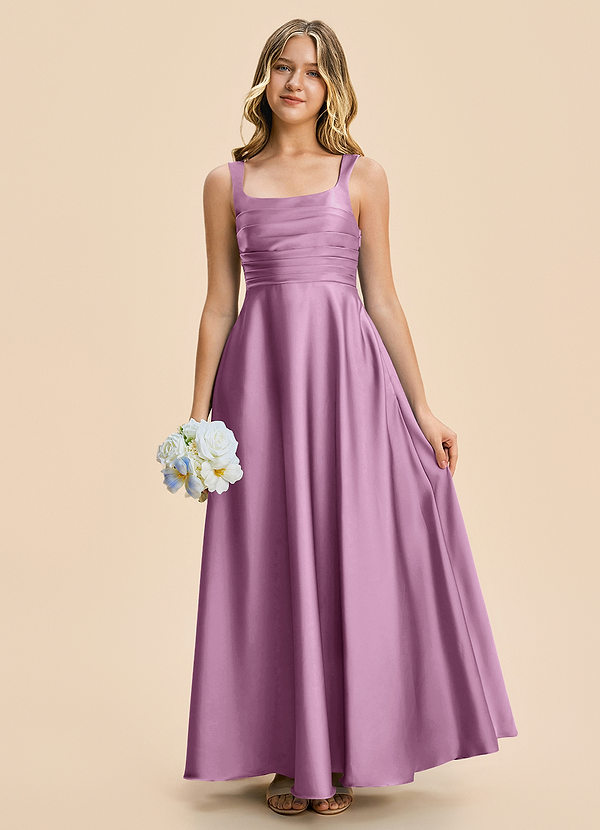 Azazie Azaria Junior A-Linie Plissee Stretch-Satin Kleid Blauregen image1