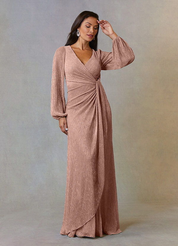 Azazie Sterling Mother of the Brides Dresses Rose Gold A-Line Ruched Metallic Mesh Dress image1