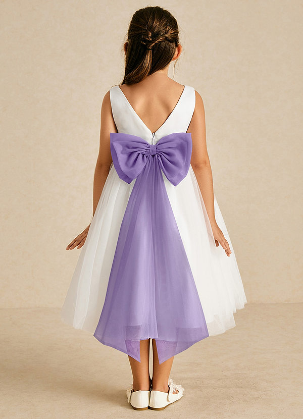 Azazie Kavi Flower Girl Dresses Ivory Tahiti A-Line Bow Matte Satin Dress image1