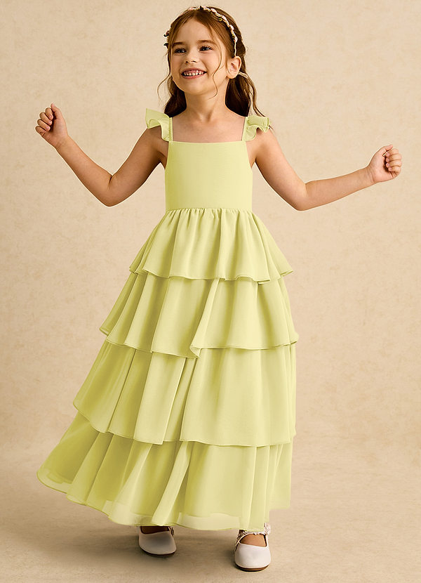 Azazie Boba Robes de Fillette d'Honneur Robe Trapèze en Mousseline de soie Col Carré Sorbet Citron image1