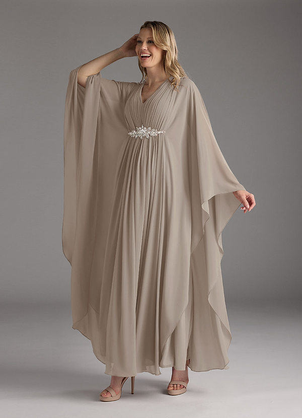 Azazie Drew Mother of the Brides Dresses Taupe A-Line Pleated Chiffon Dress image1