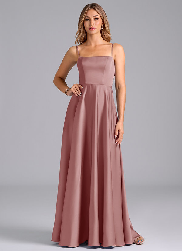 Azazie Elita Bridesmaid Dresses Dusty Rose A-Line Pleated Stretch Satin Dress image1